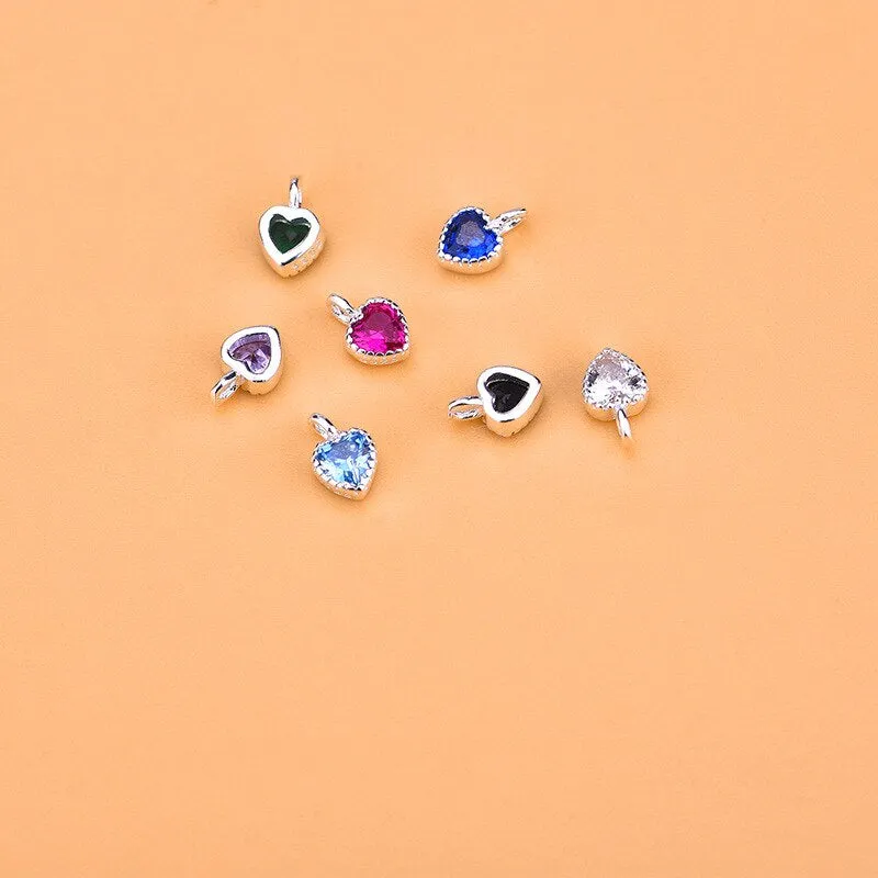 Sterling Silver Color Zircon Heart Charm Pendant