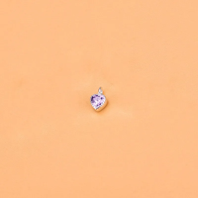 Sterling Silver Color Zircon Heart Charm Pendant