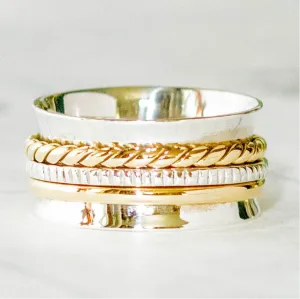 Sterling Silver Mixed Band Meditation Spinner Ring - India
