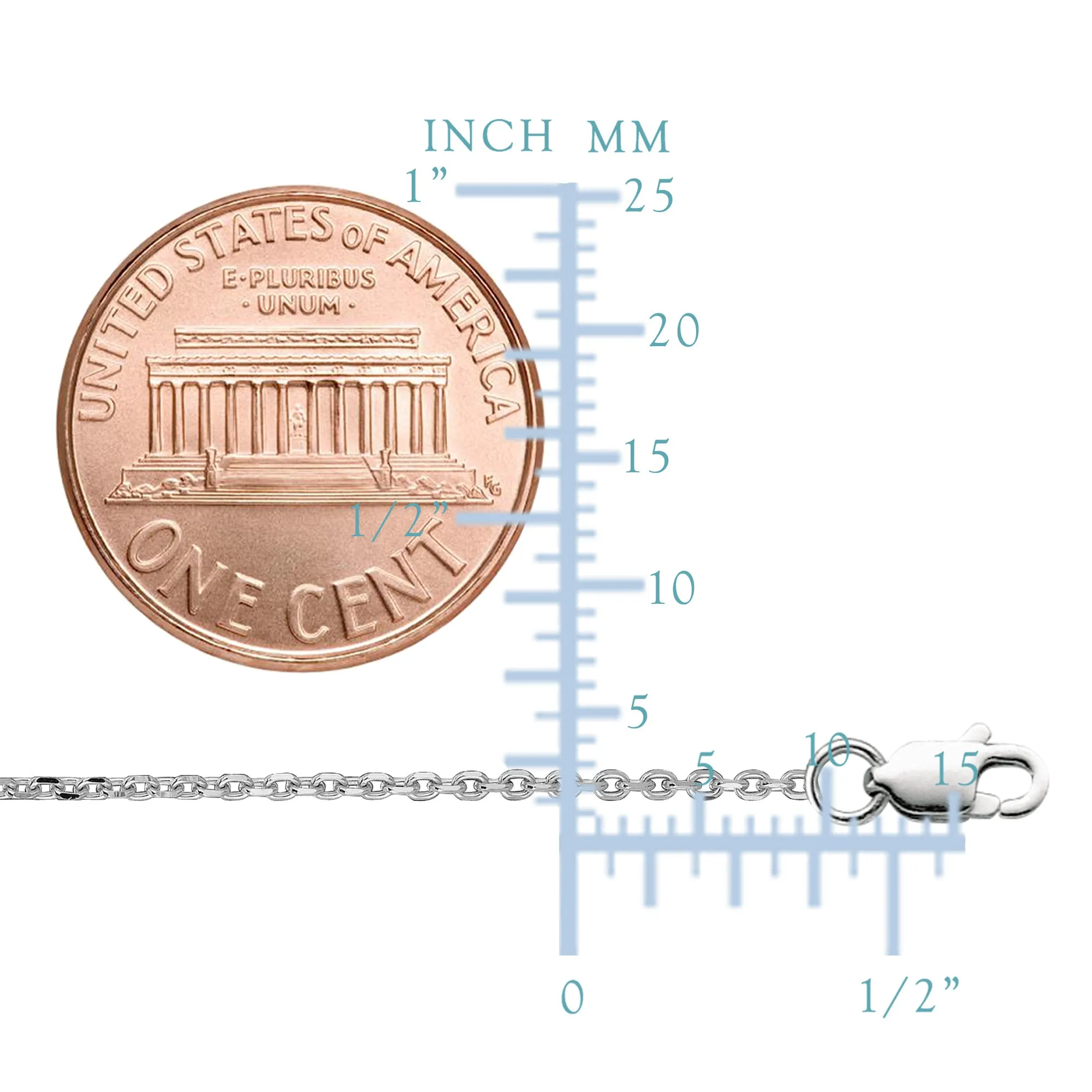Sterling Silver Rhodium Plated Cable Chain Necklace, 1,5mm