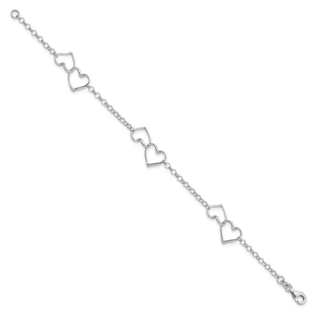 Sterling Silver Rhodium Plated Heart Bracelet