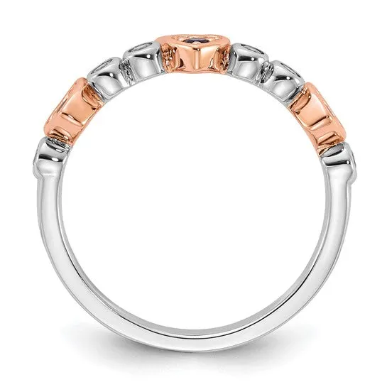 Sterling Silver Rose Gold Plated Gemstone Triple Heart Rings