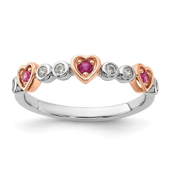 Sterling Silver Rose Gold Plated Gemstone Triple Heart Rings