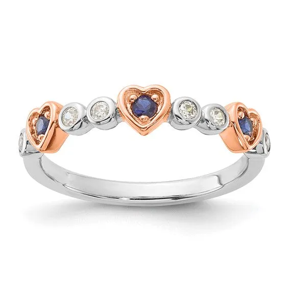 Sterling Silver Rose Gold Plated Gemstone Triple Heart Rings