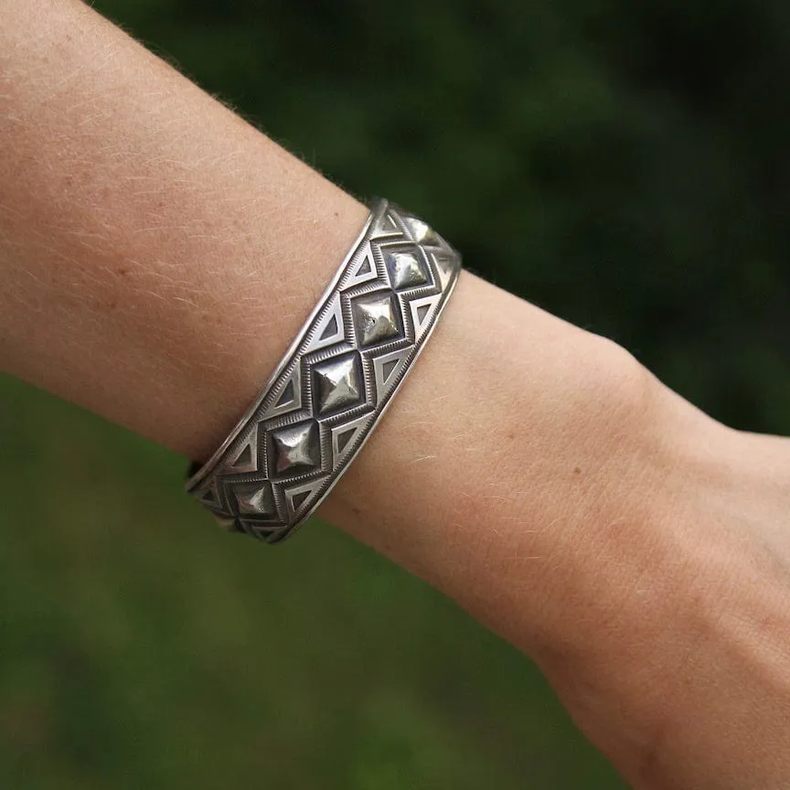 Sterling Silver Stamped Diamond Cuff by Calvin Martinez