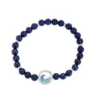 Sterling Silver Wave Lapis Stretchy Bracelet