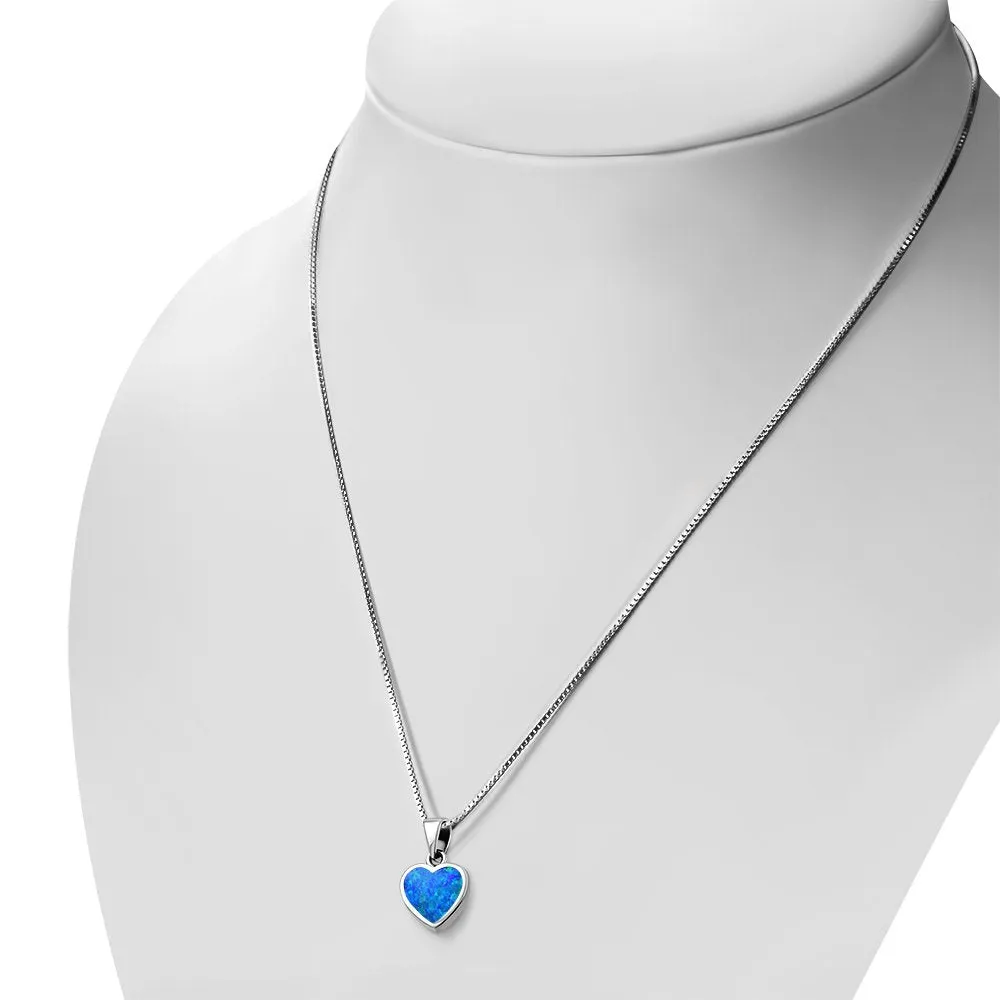 Synthetic Blue Opal Heart Silver Pendant