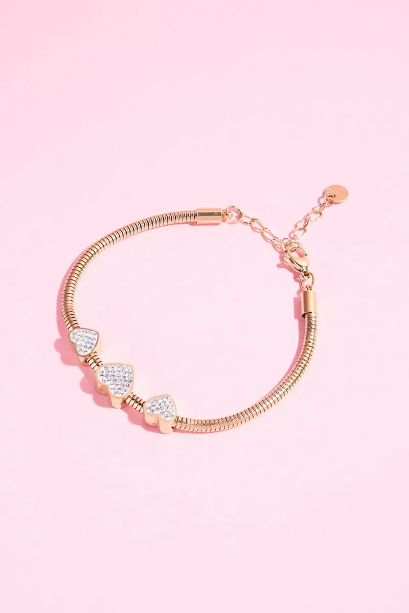 Trio Crystal Heart Pendant Bracelet