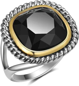 Twisted Cable Wire Rings for Women Gold and Silver Ring Black Zirconia Vintage Gold and Silver Ring Antique Gift