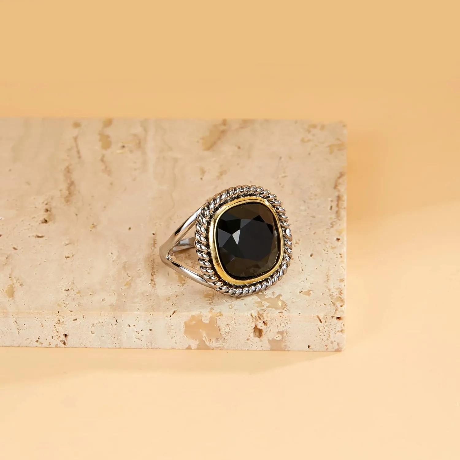 Twisted Cable Wire Rings for Women Gold and Silver Ring Black Zirconia Vintage Gold and Silver Ring Antique Gift