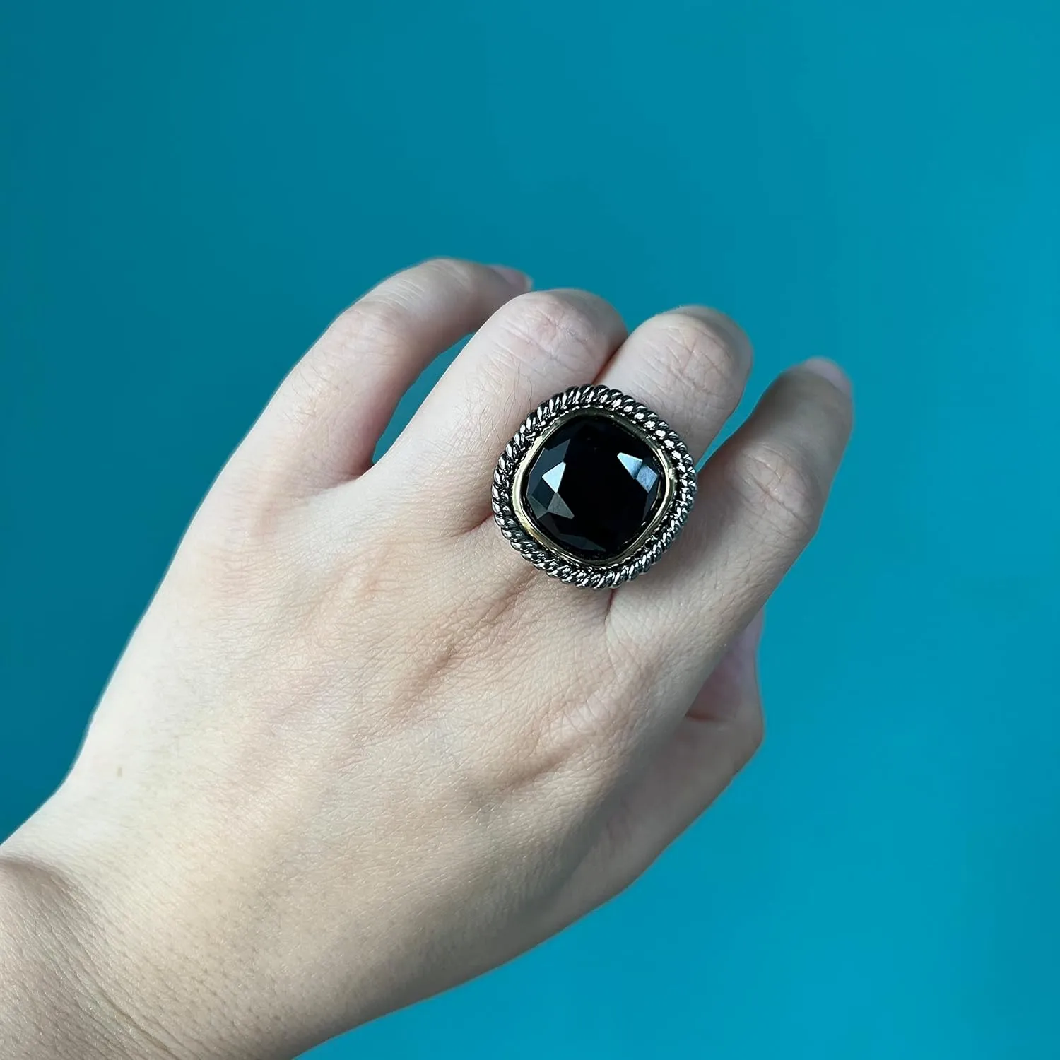 Twisted Cable Wire Rings for Women Gold and Silver Ring Black Zirconia Vintage Gold and Silver Ring Antique Gift