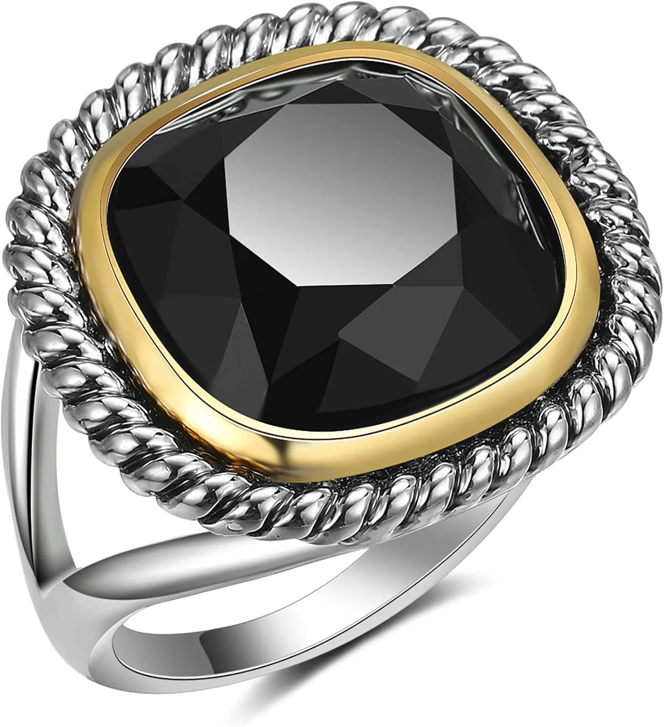 Twisted Cable Wire Rings for Women Gold and Silver Ring Black Zirconia Vintage Gold and Silver Ring Antique Gift