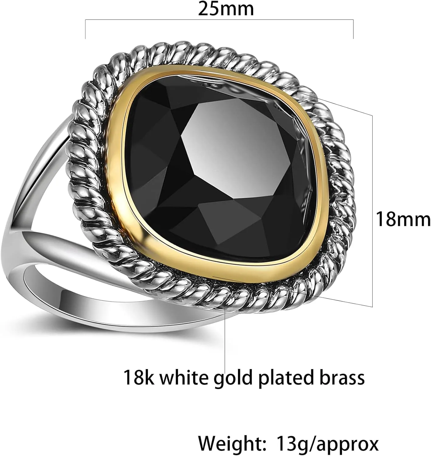 Twisted Cable Wire Rings for Women Gold and Silver Ring Black Zirconia Vintage Gold and Silver Ring Antique Gift