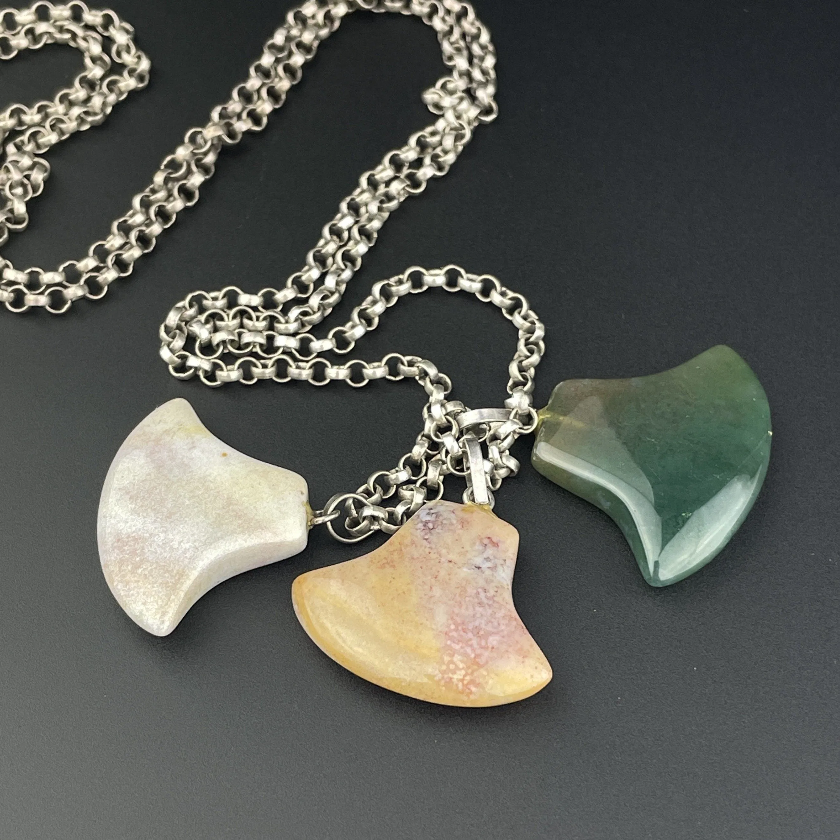 Vintage Three Stone Scottish Agate Silver Necklace