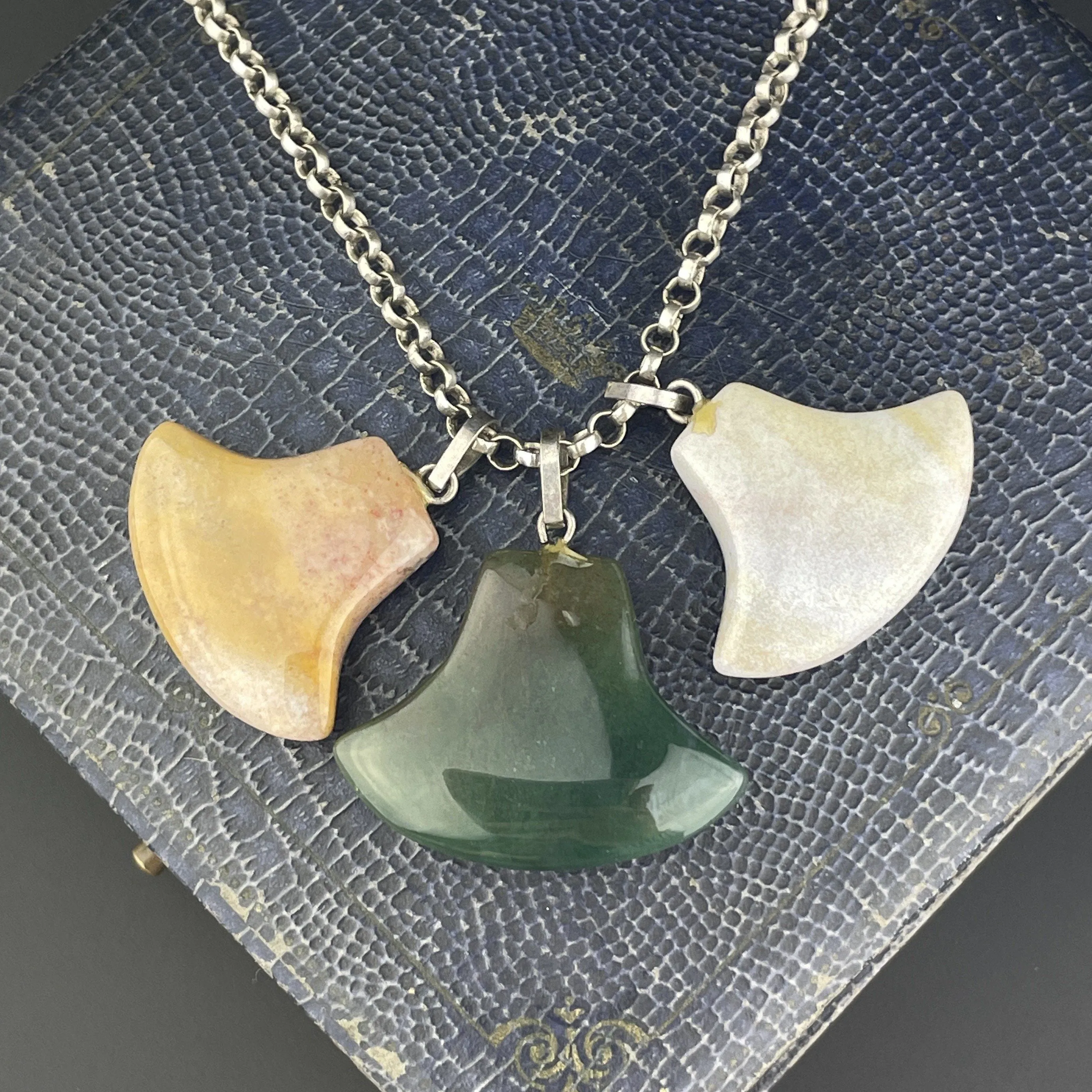 Vintage Three Stone Scottish Agate Silver Necklace