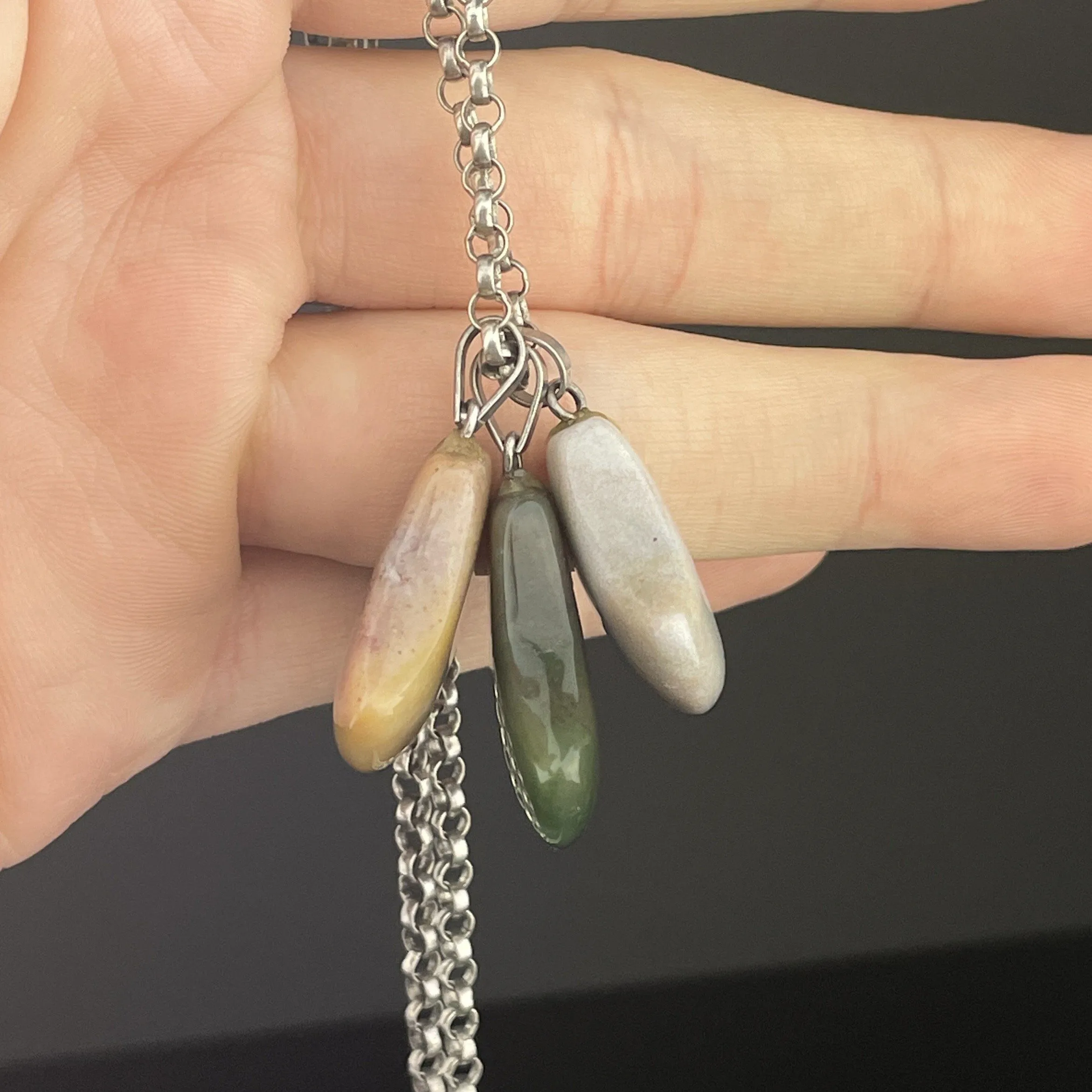 Vintage Three Stone Scottish Agate Silver Necklace