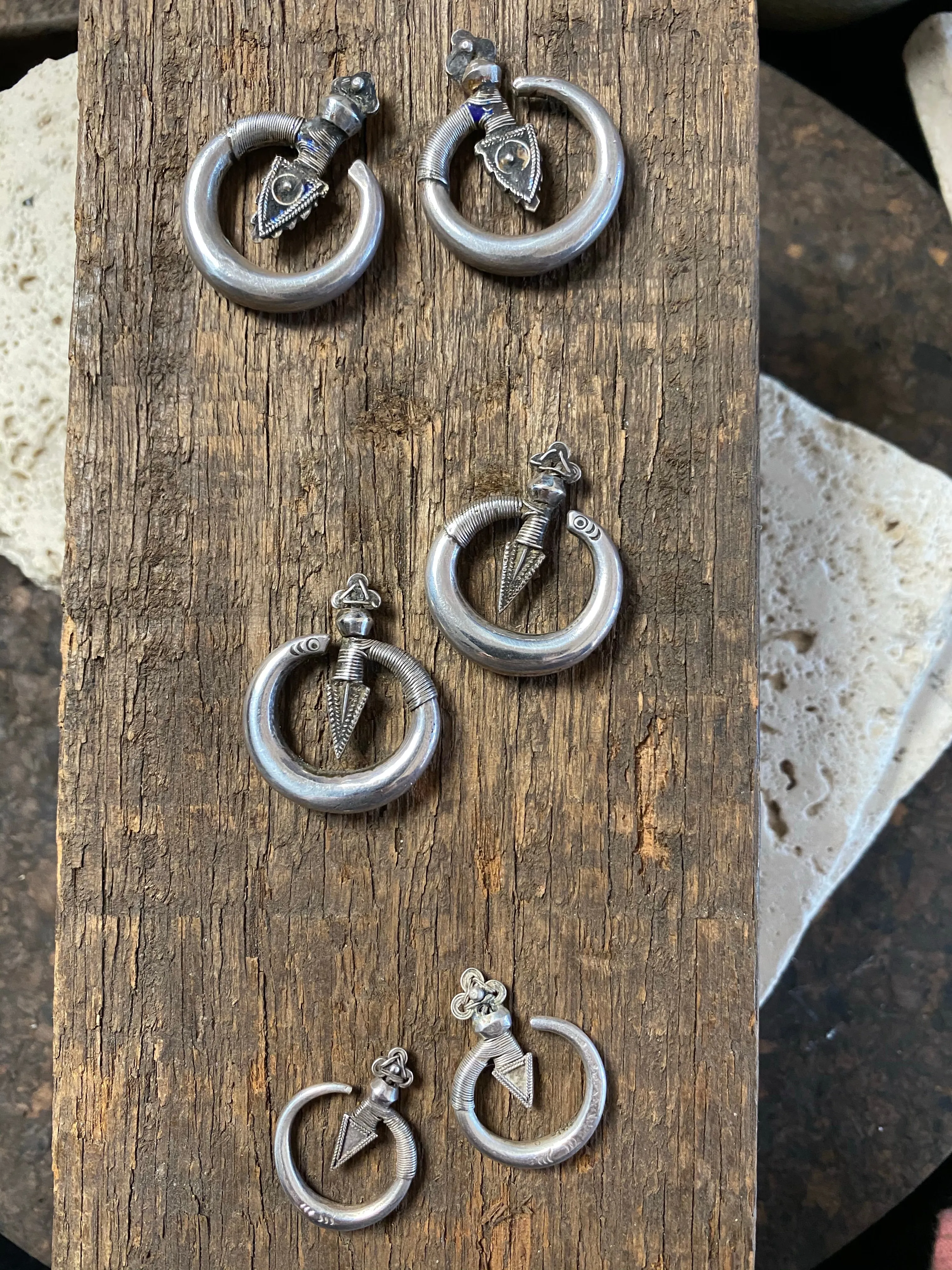 Yao Bent Arrow Tribal Silver Earrings