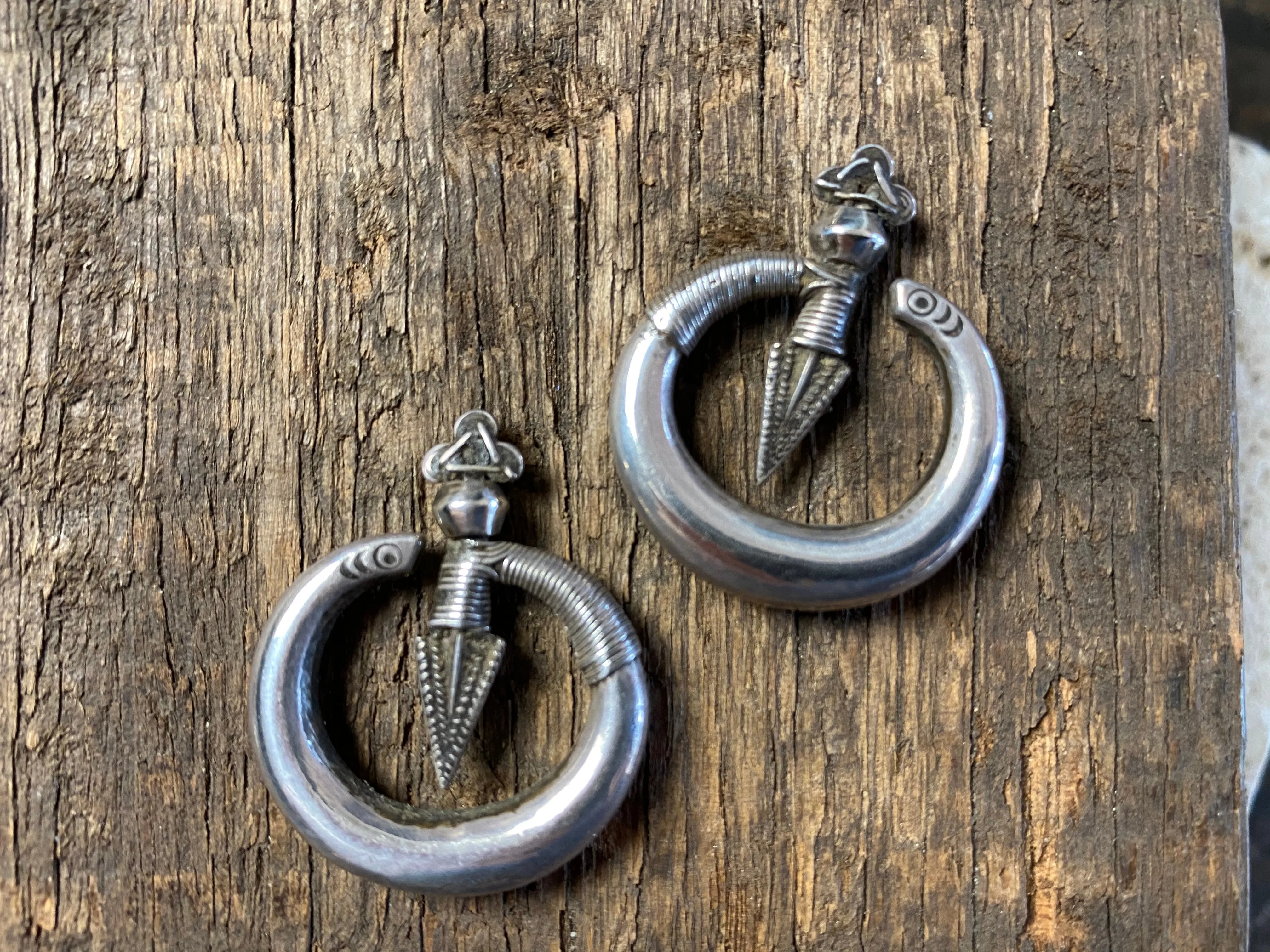Yao Bent Arrow Tribal Silver Earrings