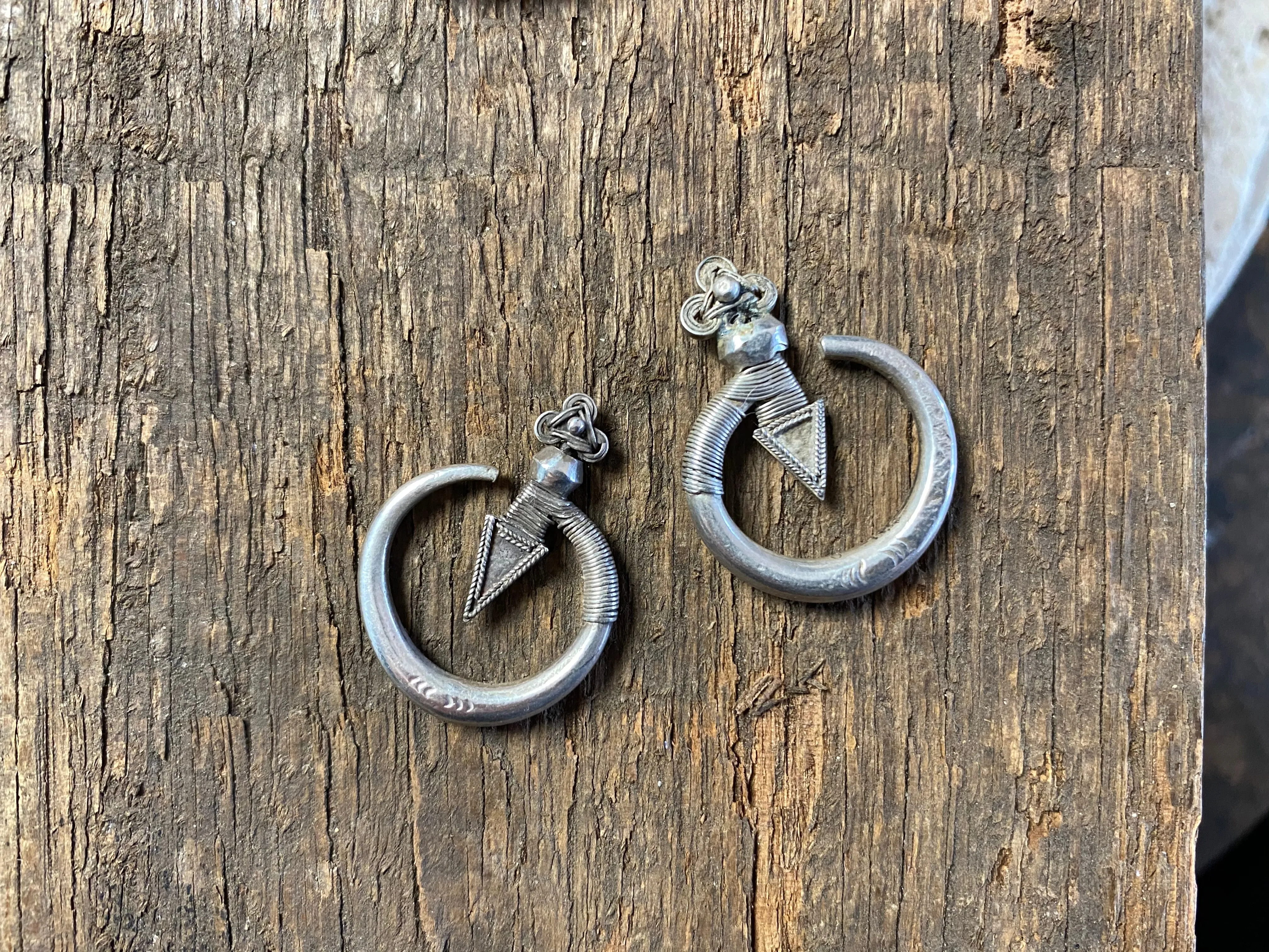 Yao Bent Arrow Tribal Silver Earrings