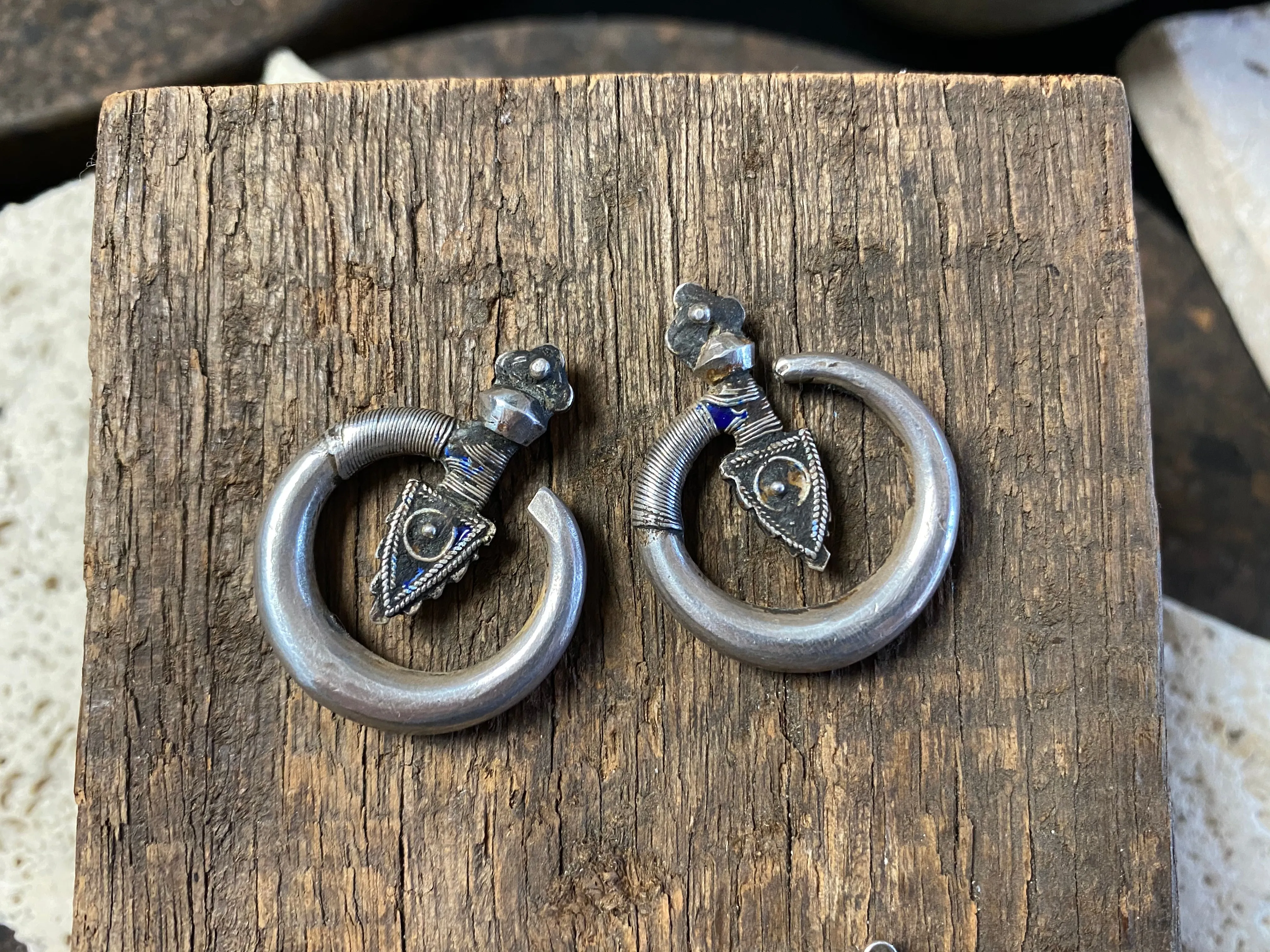 Yao Bent Arrow Tribal Silver Earrings